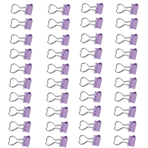 40 Pcs/Set Heart Shape Binder Clips Paper Clips-Purple