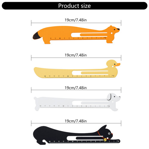 Student Essential 4pcs Animal Theme metal Rulers Double Partial 2