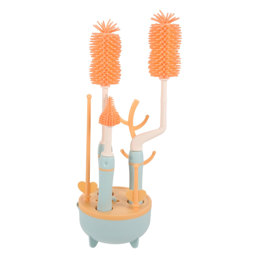 Bottle Brush Set With Stand, Long Handle 360 Rotating Cleaner Kit With Straw And Pacifier Brushes, Blue