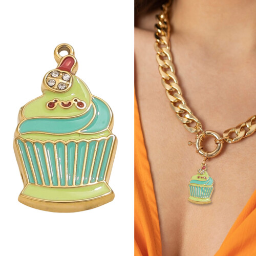 Pendentif en émail lisse en forme de crème-Glace à l'orange 2