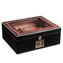 Cigar Humidor with Hygrometer and Humidifier, Cedar Wood Luxury Storage Box Gift for Men Black