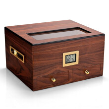 Cigar Humidor with Glass , Front Digital Hygrometer, Handmade Cedar Box Holds 45 Cigars