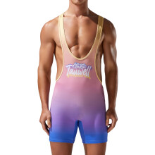 Wrestling Singlet Men's Gradient Fitness Leotard Sleeveless Athletic Bodysuit One Piece Pink XXL