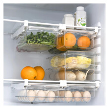 Kitchen Fridge Storage Organizers Container Set - Refrigerator Rack Organizer for Fruits, Eggs, Under-Shelf Drawers, Clear Plastic