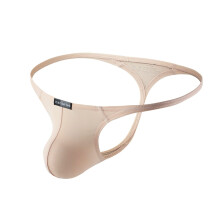 Mens Stitching Hollow Out GString Stretch Raised Pouch Breathable Thong XXL Beige