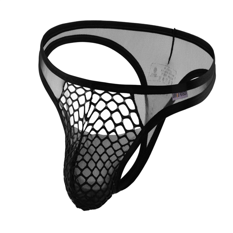 Black Men's Underwear Briefs Mesh Seethrough Low Rise Bulge Pouch Cosplay Lingerie Size L Stag Do