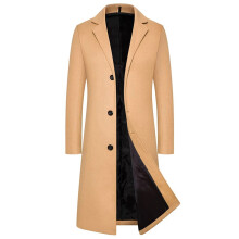(camel, 5XL) Men Single Breasted Long Jacket Trench Coat Artificia Wool Overcoat Warm Outwear