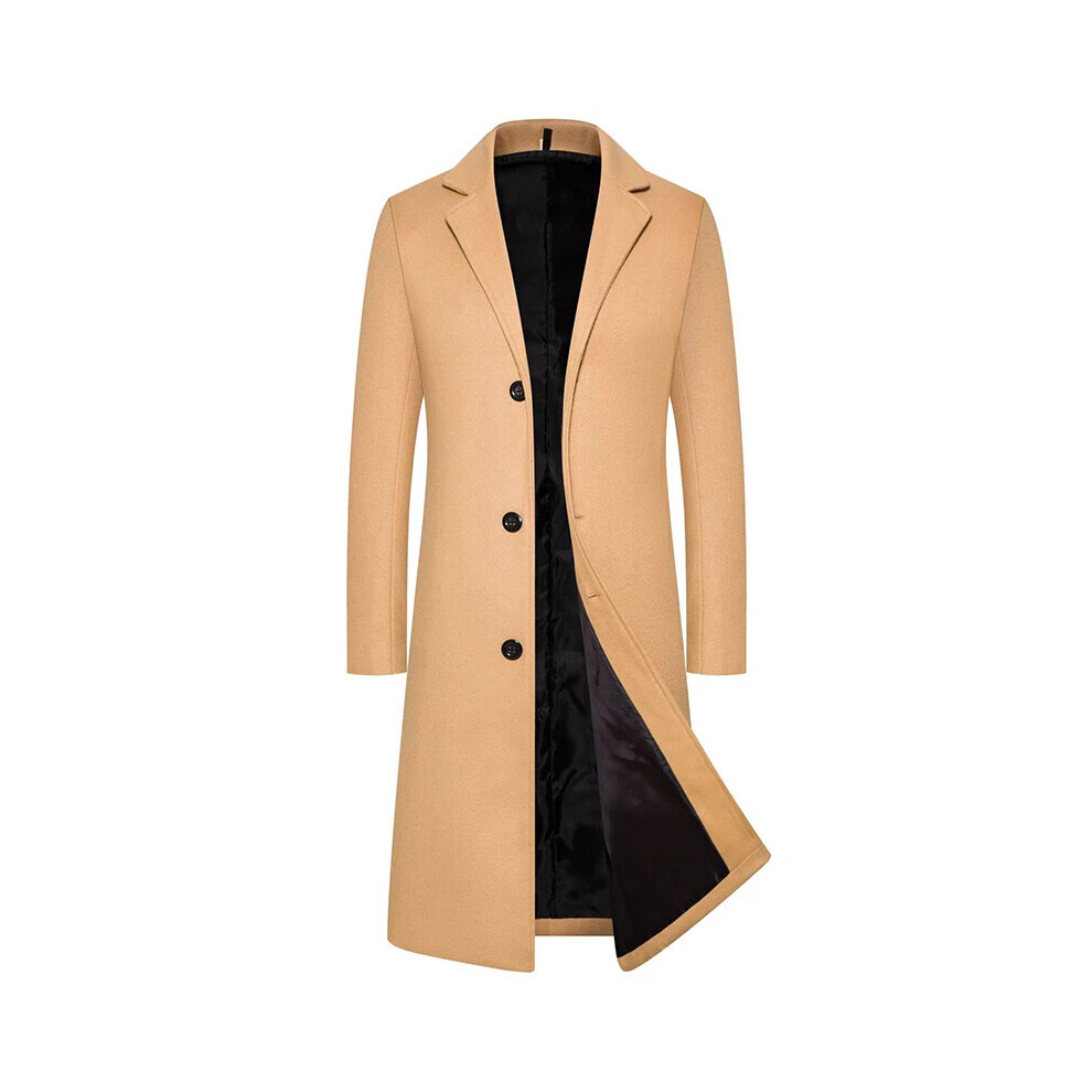 (camel, 5XL) Men Single Breasted Long Jacket Trench Coat Artificia Wool Overcoat Warm Outwear