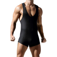 Men's Bodysuit Wrestling Singlet  Sleeveless Leotard, Breathable Slim Fit, Weightlifting  Boxing Gear, Black, Size M