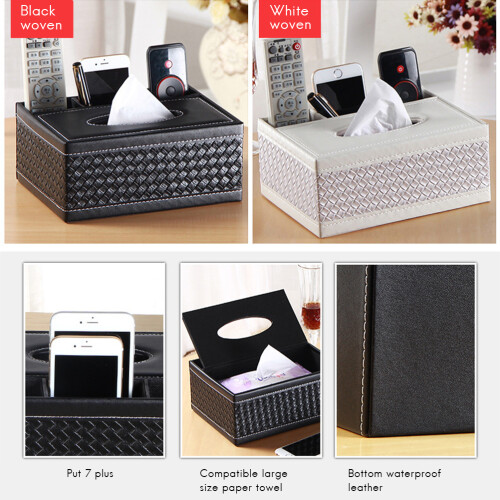 Rechteckige Taschentuchbox aus PU-Leder mit 2