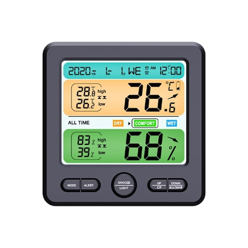 Black Digital Thermometer Hygrometer With Lcd Display, Realtime Indoor Climate Monitor With Alerts,