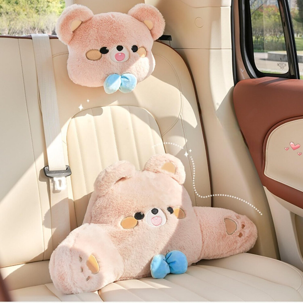 2Pcs Cute Bear Car Neck Pillow With Ergonomic Support, Soft Velvet Headrest Cushion For Driving 9189345591945