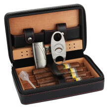 Leather Travel Cigar Case with Cedarwood Lining, Airtight Humidor Holds 4 Cigars, 8 Inch