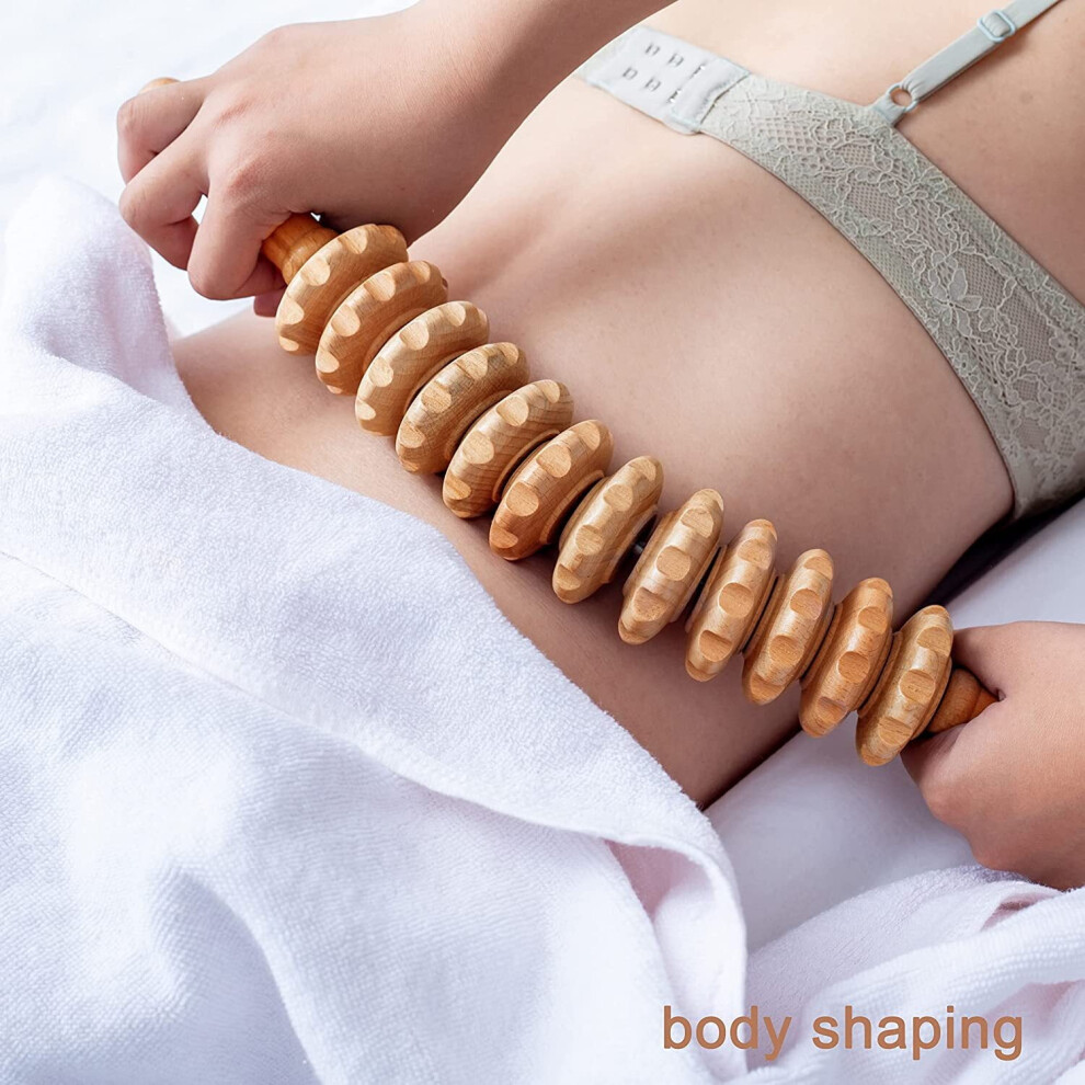Wood Therapy Massage Tool, Curved Wood Therapy Massage Roller, Lymphatic Drainage Wooden Massager for Full Body Muscle Relaxation, Lightweight
