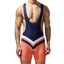 Men's Wrestling Singlets Stretchy Powerlifting Singlet Sleeveless Deep U Neck Sport Jumpsuit Orange Size L