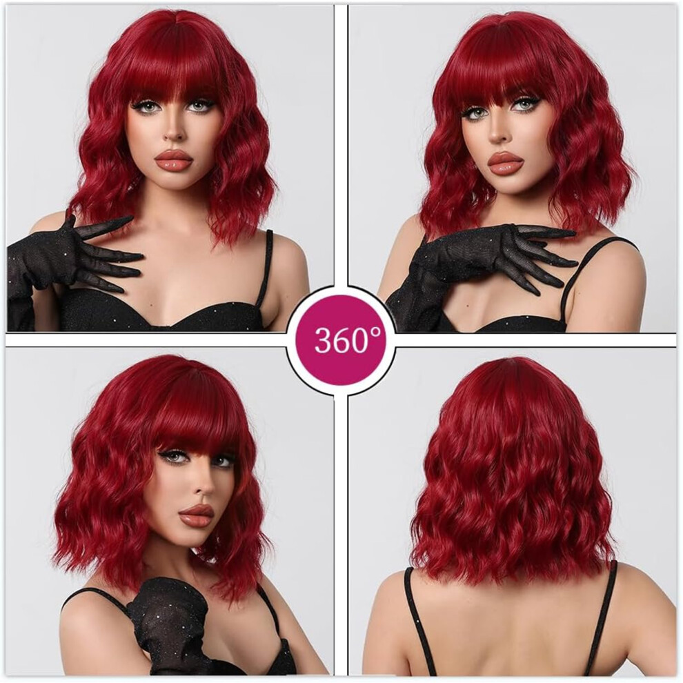 Unisex Synthetic Wavy Wigs For Women, Curly Wig With Fringe, Heat Resistant Hair, For Daily Party