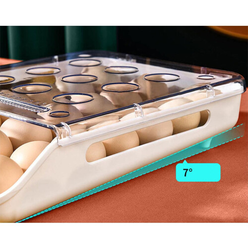 Refrigerator Holder Automatic Rolling Storage Container with Transparent Lid, Gray Drawer Tray Box for Home Use 1