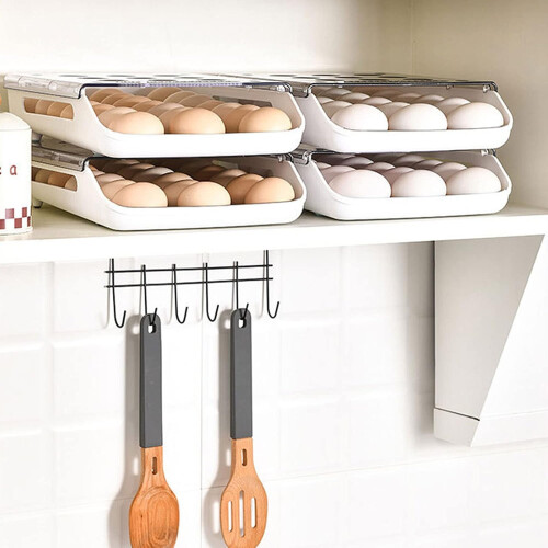 Refrigerator Holder Automatic Rolling Storage Container with Transparent Lid, Gray Drawer Tray Box for Home Use 2