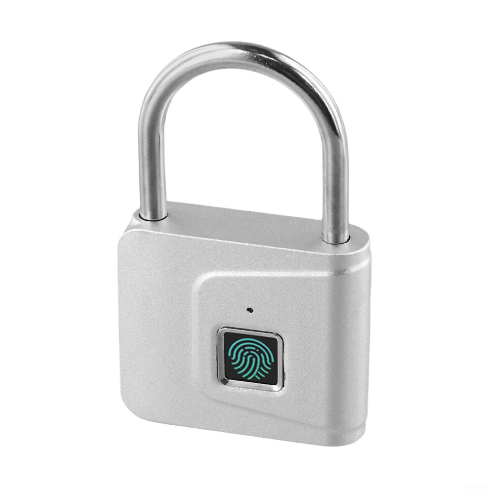 Fingerprint Padlock Zinc Alloy Smart Lock Usb Rechargeable Waterproof Keyless Security Silver 9119770712226