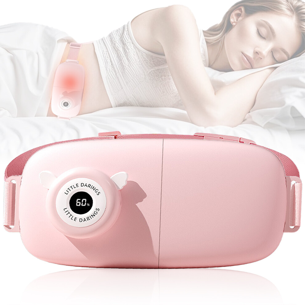 Portable Cordless Heating Pad, Cramps Period Heating Pad with 3 Heat Levels and 3 Massage Modes, Electric Device Belly Wrap Belt for Targeted Pain