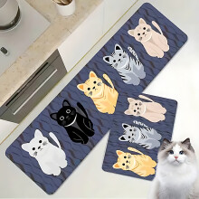 Schattige kattenprint vloermat, wasbare keukenmat met antislip onderkant, zachte, absorberende polyester fluwelen mat, onderhoudsvriendelijk tapijt