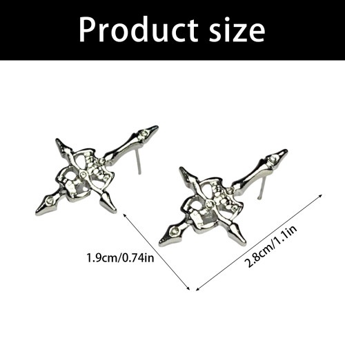 Punk Small Skull with Reverse Crosses Stud Earrings Comfortable 2