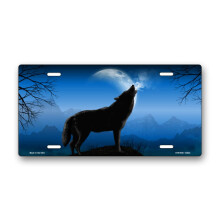 Howling Wolf Aluminum License Plate with  Resolution Weatherproof Rust Design