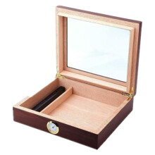 Cigar Humidor with Glass and Hygrometer, Cedarwood Cigar Box Gift for Men, Keeps Cigars Fresh