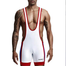 Men's Wrestling Singlet Size M White Fitness Workout Leotard Jumpsuit Gym Undershirts