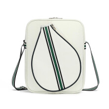 Tennis Tote Large Capacity Racquet Bag, Adjustable Strap, Outdoor Shoulder Bag, White/Black 11.81x3.74x14.96 In