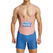 Men's Wrestling Singlet Jockstrap Sleeveless Athletic Supporters One Piece Bodysuit Weight Lifting Leotard Pink Size M