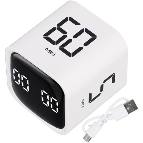 Kitchen Timer with Gravity Sensor Flip, Silent Adjustable Volume, Rechargeable Cooking Countdown, Black 1