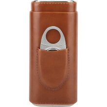 Leather Cedar Cigar Case Travel Humidor with Cutter Durable Protection for Home and Travel Brown