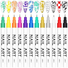 12 Colors 0.5mm Nail Art Pens Set for Fine Pattern Drawing, Dotting and DIY Gel Polish Manicure