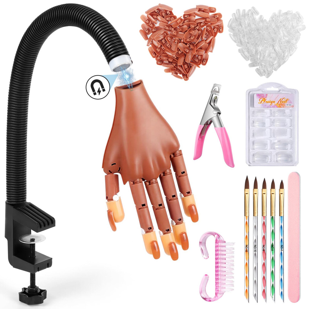 Nail Practice Hand with Magnetic Detachable Palm, Flexible Fingers, 300 Reusable Tips for Acrylic Nails
