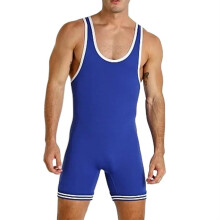 Mens Wrestling Singlets Sleeveless Boxing Skinsuit Slim Fit Gym Training Tights One Piece Leotard Jumpsuit Size S Blue
