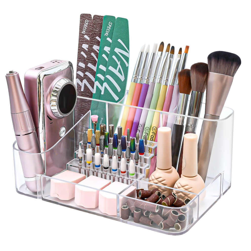 Transparent Acrylic Nail Drill Bit Holder 28 Holes Professional Organizer Case for Manicure Tools
