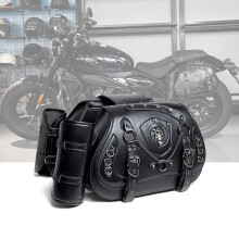 Motorcycle Saddle Bags PU Leather Waterproof Punk Style Skull Design with Cup Holder 37x26x15cm Pair