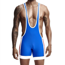 Men's Wrestling Singlets One-Piece Vest Cycling Suit Slim Fit Sleeveless Bodysuit Weightlifting Clothing XL Blue