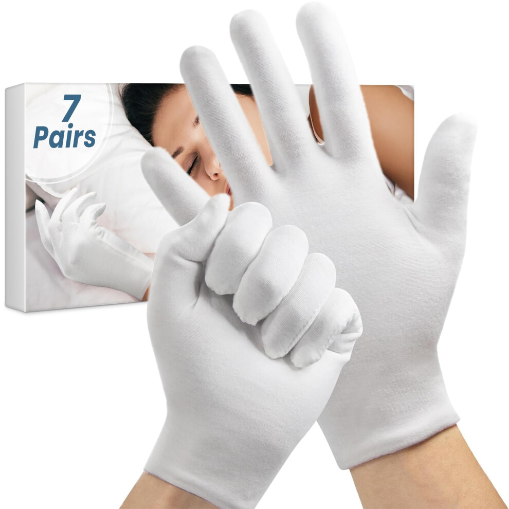 White 7 Pairs Cotton Gloves For Dry Hands, Overnight Moisturizing Gloves For Eczema, Washable And Breathable