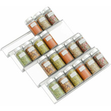 Vassoio porta spezie trasparente, organizer espandibile a 4 livelli per cassetti, inserto per cassetti per barattoli di spezie da cucina, grande