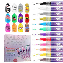 Nail Art Pens 12 Color Set with Precision 0.5mm Tip for DIY Manicure and Acrylic Nail Designs