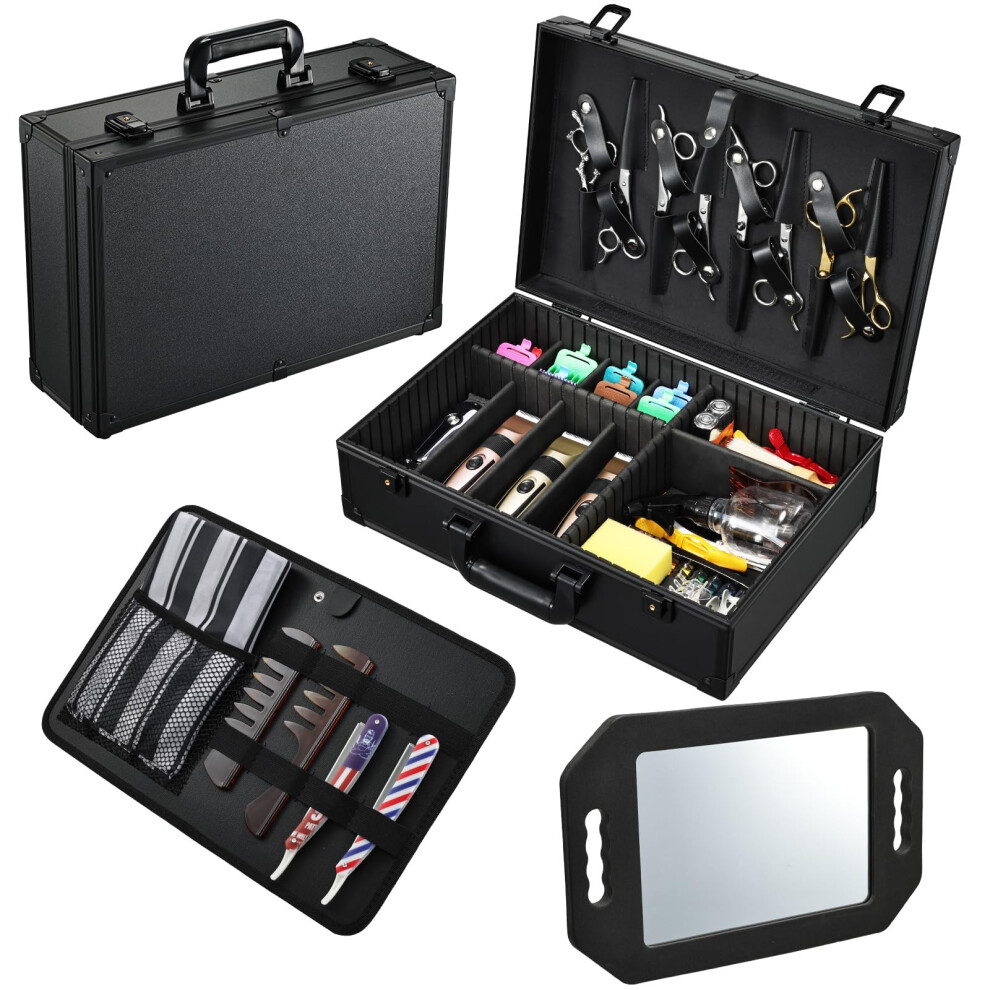 Barber Tool Case With Detachable Mirror, Hard Travel Organizer For Clippers, Scissors And Supplies 9001264952082