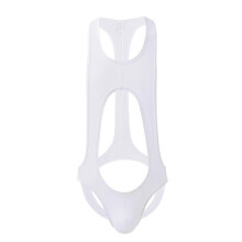 Men's Mesh Leotard Underwear Jumpsuit, Open Butt Bodysuit, Breathable Wrestling Singlet, Size M, White