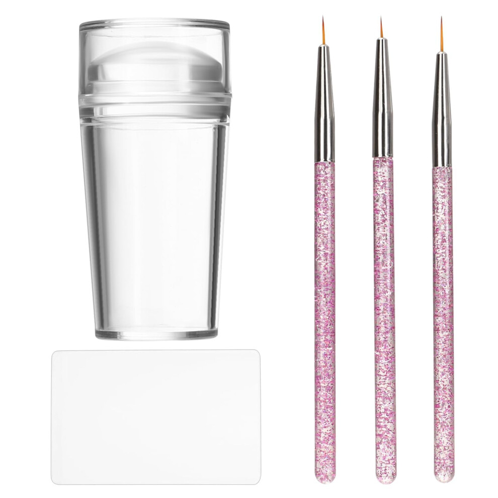 French Tip Nail Stamper Kit with Clear Silicone Stamp, Brushes and Scraper for DIY Manicure 5pcs