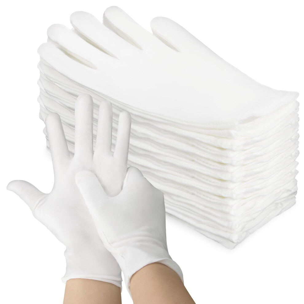 White Cotton Gloves 5 Pairs Breathable Moisture Lock for Dry Hands Sleeping Coin Handling Reusable
