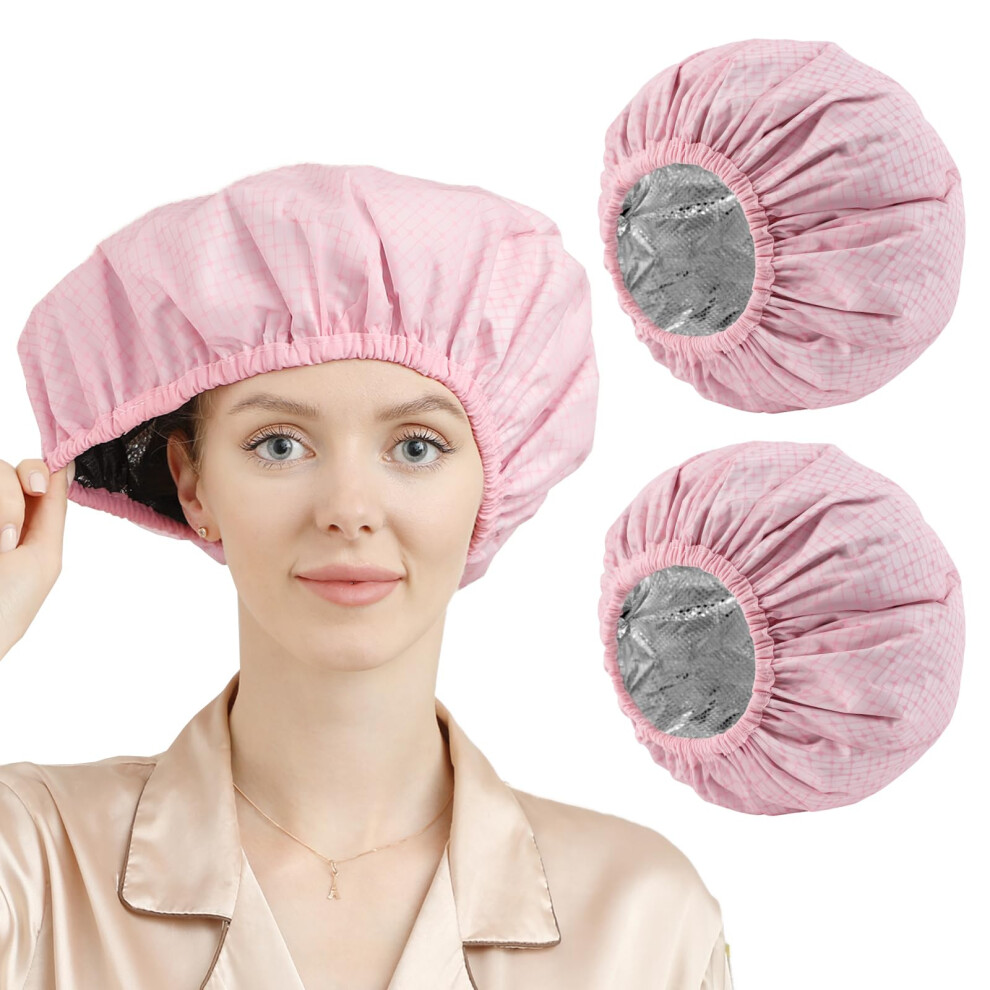 Deep Conditioning Heat Cap Set with Adjustable Fit, Reusable Aluminum Foil for Home and Salon Hair Dyeing (Pink)