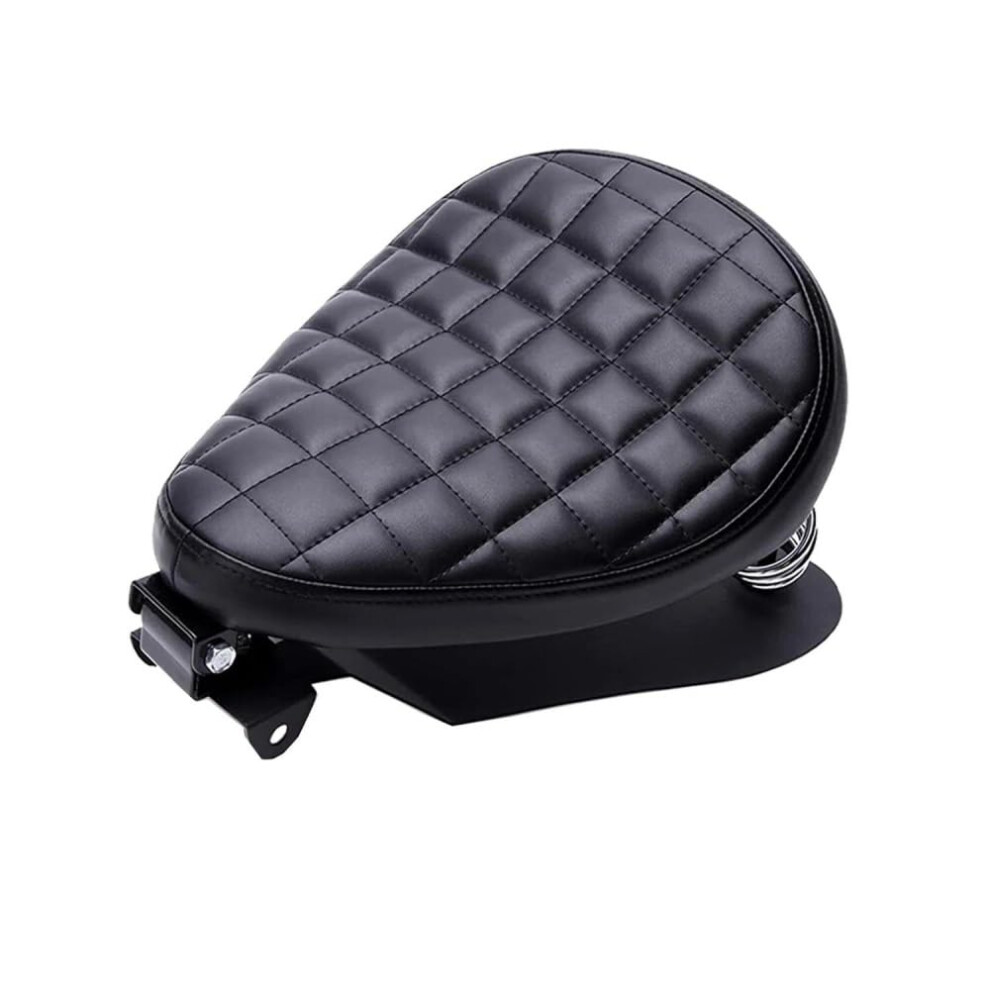 Motorcycle Solo Seat Pu Leather Latticed Cushion With 3' Spring Bracket For Chopper Bobber Sportster Kawasaki Black 9119770715715