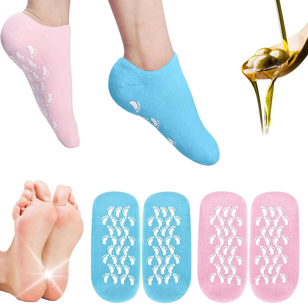 2 Pairs Moisturizing Gel Socks for Dry Cracked Feet Women, Hydrating Spa Socks with Vitamin E