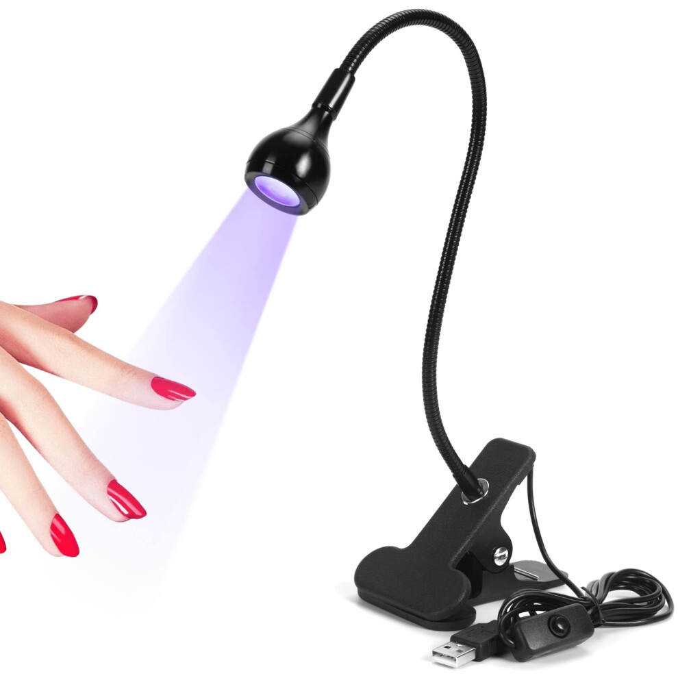 Black Uv Led Nail Lamp With Clip, 360 Rotatable Usb Gel Nail Dryer For Manicure,